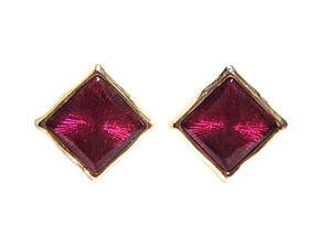 Vintage Retro Faux Edelstein Kunststoff rosa fuchsia goldfarben große Ohrringe Diamant - Bild 1 von 24