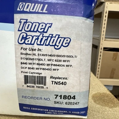 QUILL 71804 Replac. BROTHER TN-540 TN540 BLACK TONER CARTRIDGE New Sealed - Image 1 of 4