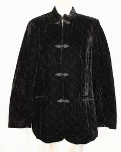 Chaqueta Coldwater Creek Grande Negra Terciopelo Acolchada Cuello Mandarín Botones Rana - Imagen 1 de 7