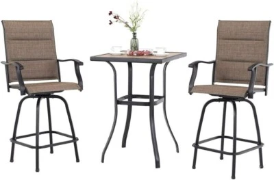 PHI VILLA 3 PCS Swivel Bar Stools Patio Dining Table Bar Sets High Back Outdoor Heavy Duty