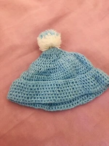 Handmade crochet 0-3months baby hat blue and white - Picture 1 of 2