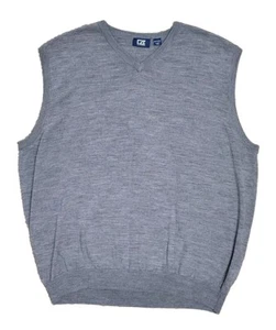 Cutter And Buck Sweater Men's 2XT Gray Vest Merino Wool Blend - Picture 1 of 6