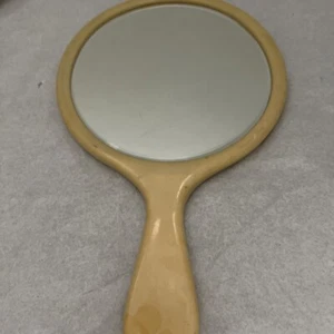 Collectible Vintage Bakelite Celluloid Round Vanity Beveled Handheld Mirror - Picture 1 of 4