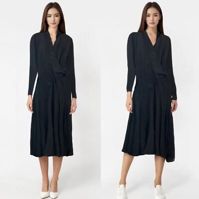 Vestido vintage Norma Kamali para mujer años 80 poli lana manga larga gris midi maxi 4 Foto 1 de 4