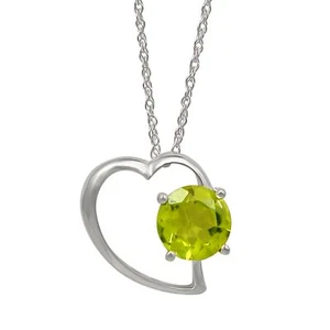 Rhodium Plated Peridot Gemstone Embedded In Sterling Silver Pendant - Picture 1 of 4