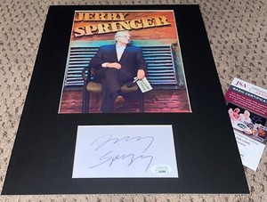 JERRY SPRINGER SIGNED 3X5 INDEX CARD JSA 11X14 MAT 8X10 PHOTO AUTOGRAPH SHOW