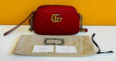 Gucci Red Marmont GG Leather, Microfiber Lining, Shoulder Bag. New! - Image 1 of 4