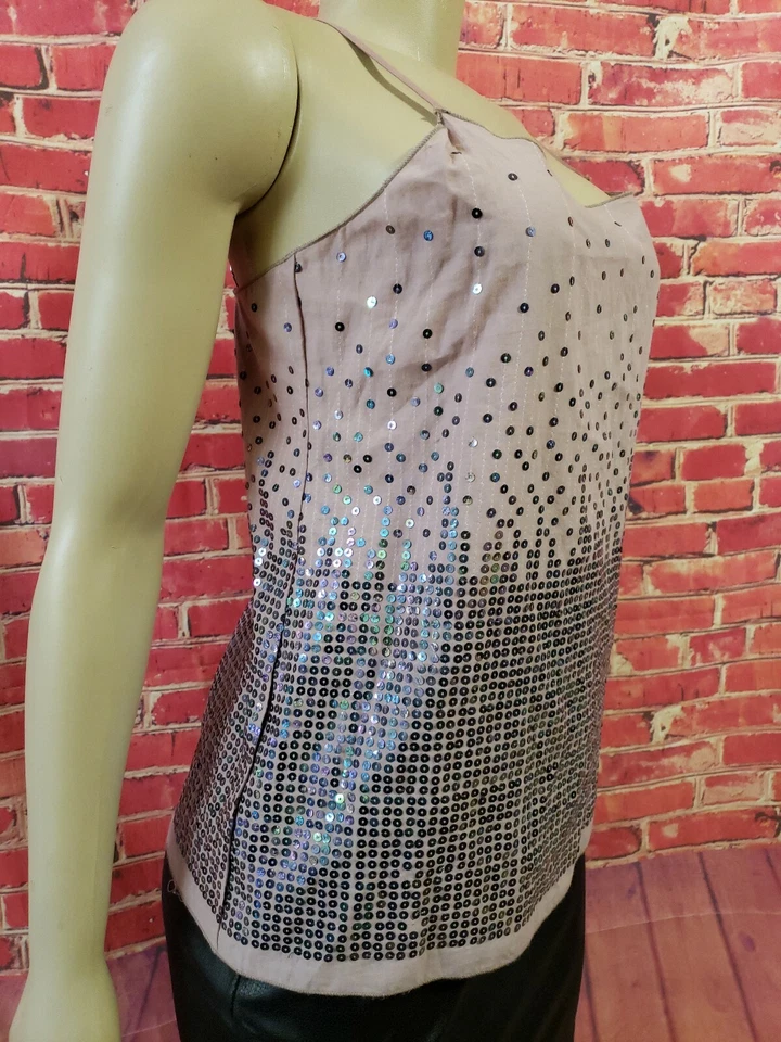 Camisa Top Rozae Nichols Talla S Lentejuelas Sin Mangas Boho Chic Rosa (B4) Foto 1 de 4