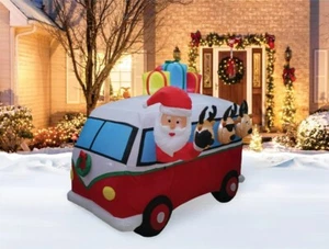 Santa Bus Inflatables Holiday Time Christmas Friends 7 Foot Air blown Lawn Art - Picture 1 of 11