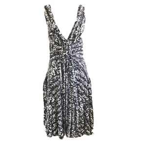 Diane Von Furstenberg DVF Women 8 Black White Floral Ruffle Flowey Lace Dress - Picture 1 of 12