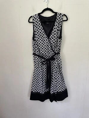 Vestido Lane Bryant Imitación Envolvente Sin Mangas Negro Blanco Cinturón Ajuste y Acampanado ~ Talla 22 Foto 1 de 4