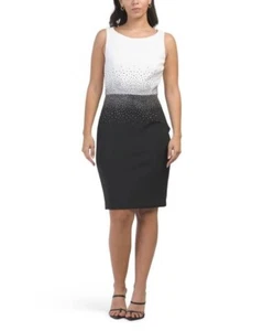 Calvin Klein Womens Black White Bejeweled Sleeveless Scuba Sheath Dress Sz 8 NWT - Picture 1 of 8