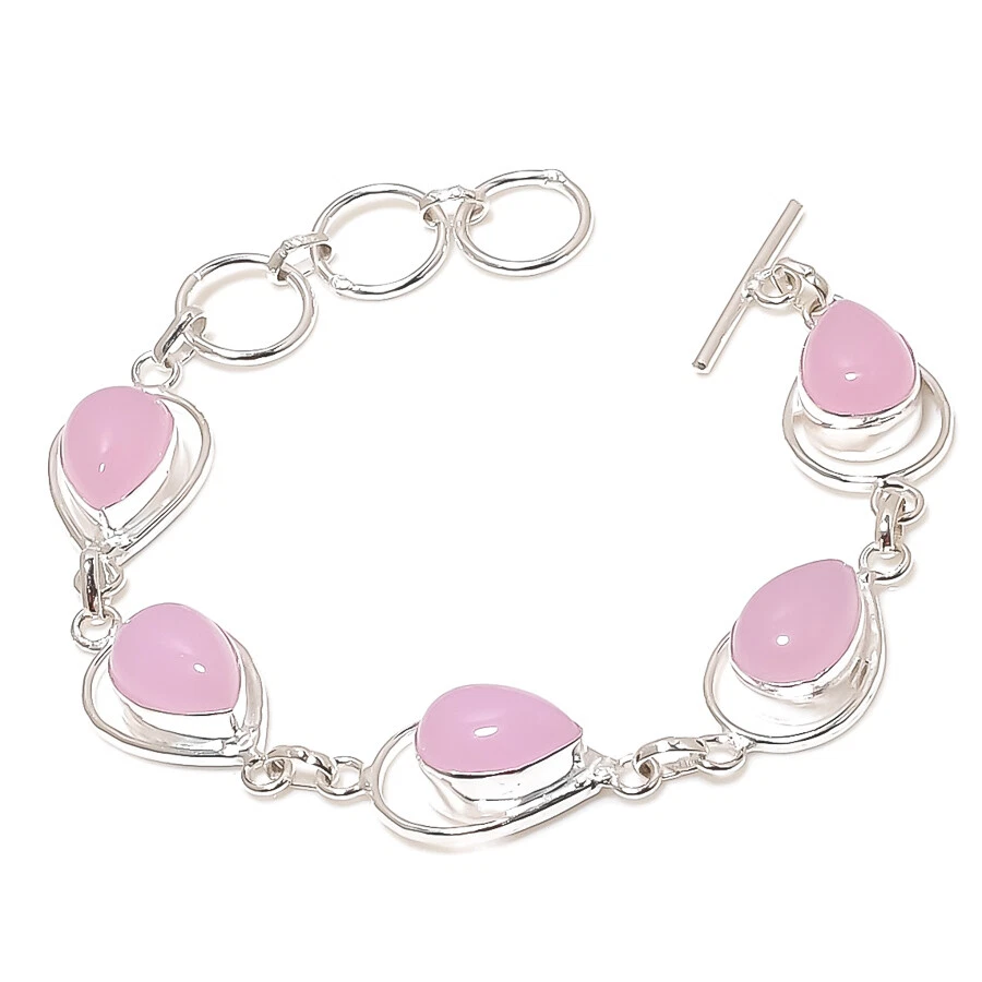 Pink Chalzedon Edelstein Handarbeit 925 Sterlingsilber Armband - Bild 1 von 1