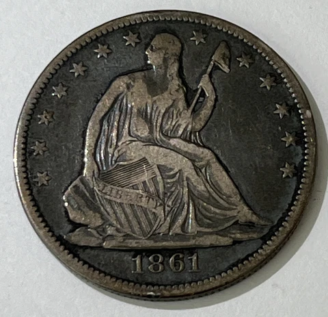 1861 SEATED LIBERTY HALF DOLLAR SILVER COIN Cover