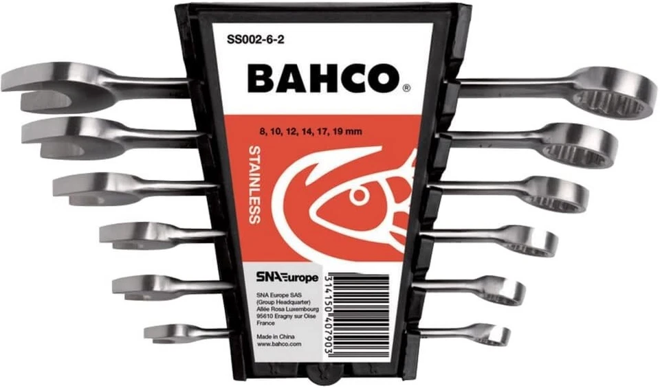 BAHCO SS002-6-2 LLAVE COMBINADORA ACERO INOXIDABLE JUEGO 6 TAMAÑOS (8,10,12,14,17,19mm) Foto 1 de 1