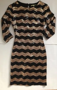 NEU GIANNI BINI Damen 2/3 Arm Pailletten kurzes Minikleid schwarz gold Gr. XS - Bild 1 von 6