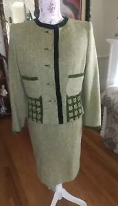 CAILAN'D Italy Pret-A-Porter Green WOOL BLEND 2pc DRESS /JACKET SUIT SIZE US 8 - Picture 1 of 7