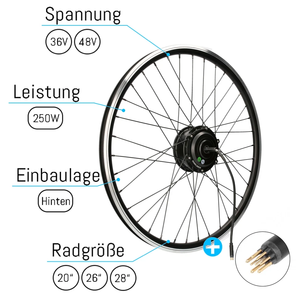 E-Bike Nabenmotor W150 36V 48V 250W Hinterrad 20" 26" 28" Zoll Pedelec - Bild 1 von 1