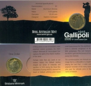 2005 $1 Uncirculated Coin: " 1915 Gallipoli " On card - "B" Mintmark. - Picture 1 of 1