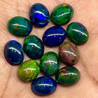 12 Pcs Natural Ethiopian Black Opal 10x8mm Oval Flashy Loose Cabochon Gemstones
