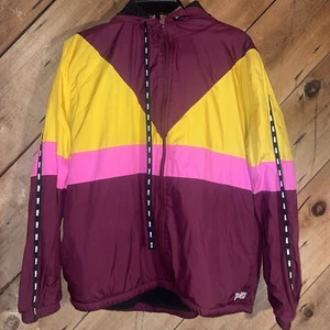 Victoria's Secret PINK Sherpa Lined Full Zip Anorak Jacket Ruby God Glow M/L - Picture 1 of 8