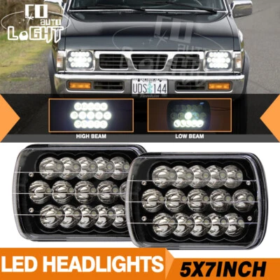 For Nissan D21 Pickup 1986-1994 PAIR 7x6" 5X7 LED Headlights Hi-Lo DRL H4 Bulb - Image 1 of 4