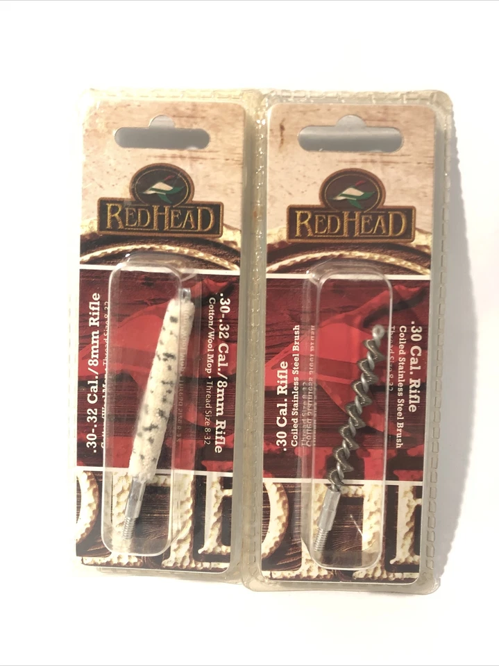 Juego de cepillos de orificio de rifle pelirrojo - fregona de lana y cepillo de acero inoxidable calibre .30 .32 8 mm ¡Nuevo! Foto 1 de 4