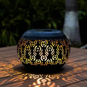 Solar Table Light Outdoor Waterproof- Solar Powered LED Lamp Hollowed-Out Black - Picture 1 of 7