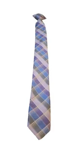 Unbranded Clip On Tie Mens Boys Purple Pink Blue Plaid Skinny 17.5" 100% Poly - Picture 1 of 12