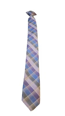 Unbranded Clip On Tie Mens Boys Purple Pink Blue Plaid Skinny 17.5" 100% Poly - Image 1 of 4