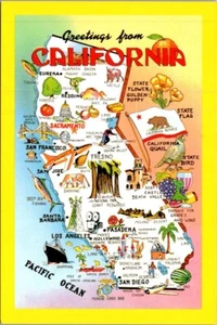 Greetings from CALIFORNIA Illustrated Map 4x6 Postcard - Picture 1 of 2