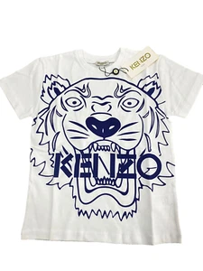 KENZO KIDS KL10538 TIGER PRINT LOGO WHITE TEE TSHIRT SHORT SLEEVE 8A-14A XS S