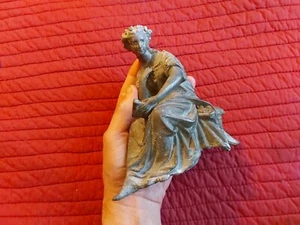 Antique VICTORIAN Female Reading Metal Clock Topper Statue 7" X 6" GC - Picture 1 of 7