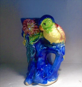 Vintage japanische figürliche Vogel blühender Baum Zweig große Majolika Keramik Vase - Bild 1 von 7