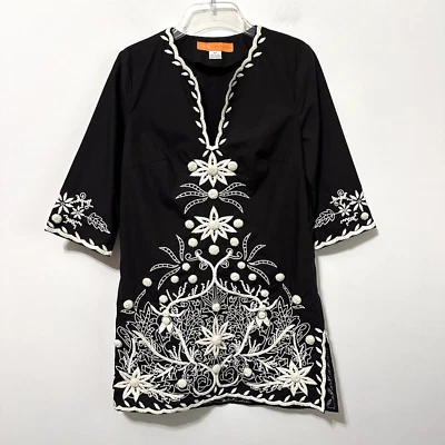 Cynthia Steffe Black White Embroidered Tunic Dress Cover Up S Short Designer - Image 1 of 4
