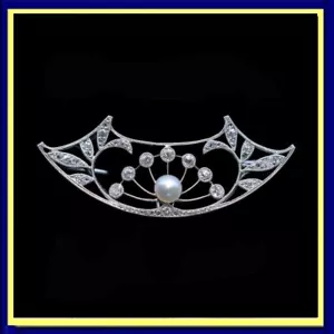 HENRI VEVER Brooch Platinum Diamonds Pearl Old European Cut RC Victorian (7433) - Picture 1 of 10