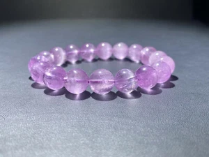 Pulsera de cuentas redondas de cristal de kuncita púrpura natural genuino de 11,3 mm AAA - Imagen 1 de 9