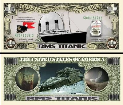 Original RMS Titanic Million Dollar Bill Funny Money Novelty Note + FREE SLEEVE