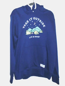 Life Is Good Hoodie "TAKE IT OUTSIDE" Men's Size L Blue NWOT - Picture 1 of 14