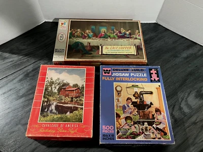 VTG Antique Complete Jigsaw Puzzle Lot *3* Last Supper/Canning Time/Connecticut - Image 1 of 4