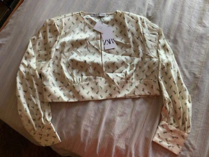 🌸ZARA CROPPED SILKY FEEL LONG SLEEVE FLORAL BLOUSE XXL NEW WITH TAGS🌸 - Picture 1 of 5