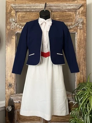 Vintage Leslie Fay Dress And Blazer Set Belt Red White Blue Size 6 - Image 1 of 4
