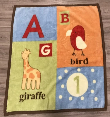 Cocalo Alphabet Soup ABC Baby Blanket Bird Giraffe One Soft Fleece Crib Nursery - Image 1 of 4
