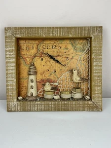 Vintage Lighthouse Seagull Beach Scene 3-Dimensional Shadowbox Clock - Picture 1 of 11