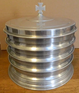 Vintage WM H Dietz Communion Stacking Tray Set: 4 Trays, 4 Inserts, Base & Lid - Bild 1 von 9