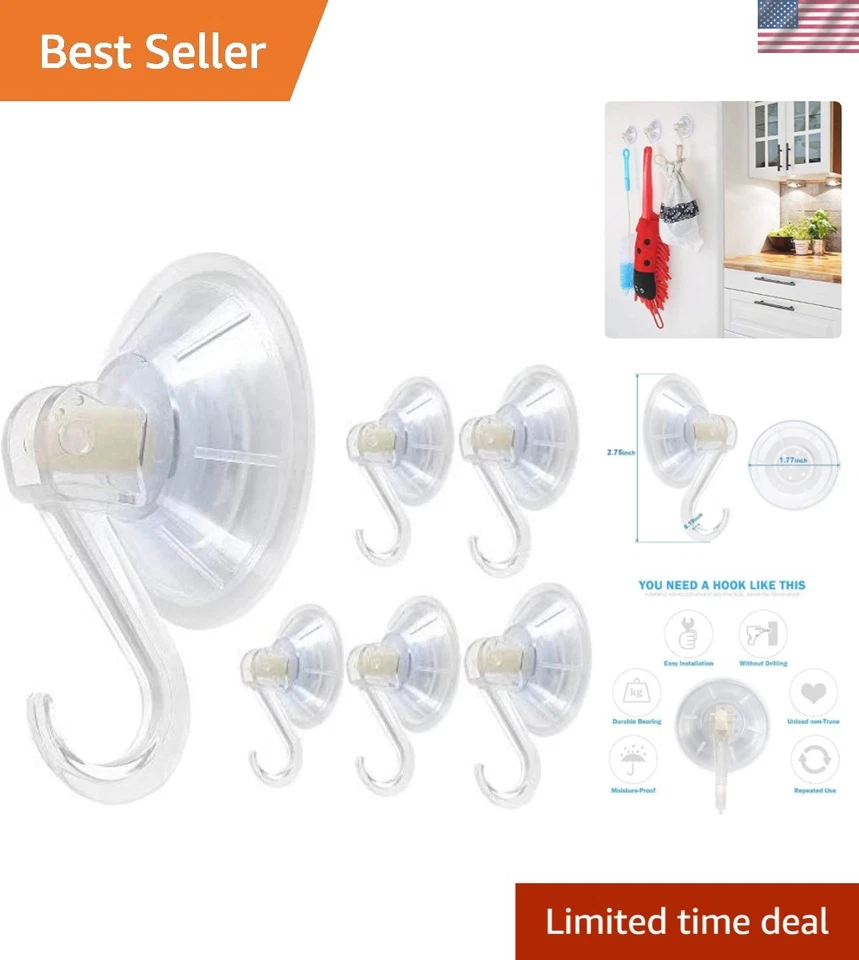 Gancho para ventosa de plástico transparente 1ª elección, paquete de 6 ganchos ultra resistentes Oobest Foto 1 de 4