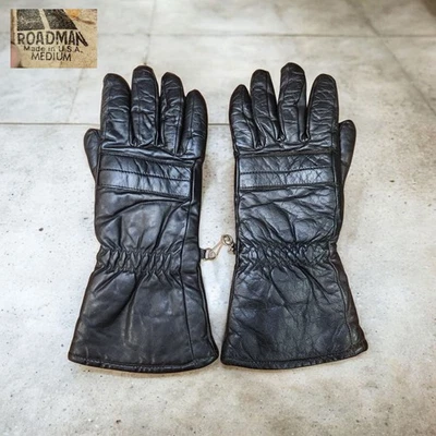 Vintage Roadman Medium Black Leather Motorcycle Riding Gloves Made In USA - Image 1 of 4