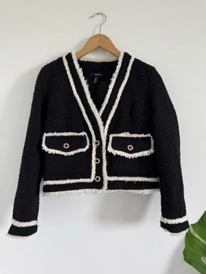 Chaqueta Aqua para mujer con botones negra blanca Boucle ribete en contraste talla XS Foto 1 de 4