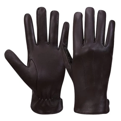 Guantes de cuero de piel de cordero napa con pantalla táctil para hombre (forro 100 % cachemir), marrón, grande Foto 1 de 4