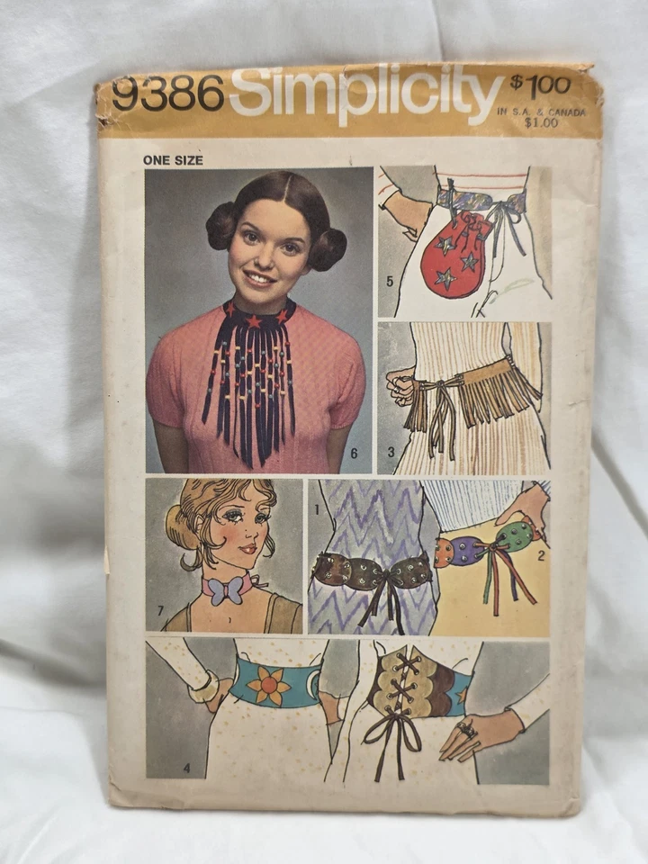 Simplicity Cut Pattern #9386 Vintage Choker Belt Bag 1971 - Image 1 of 3